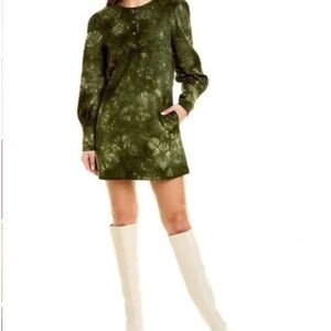 Something Navy Green Tie-Dye Long Sleeve Dress EUC